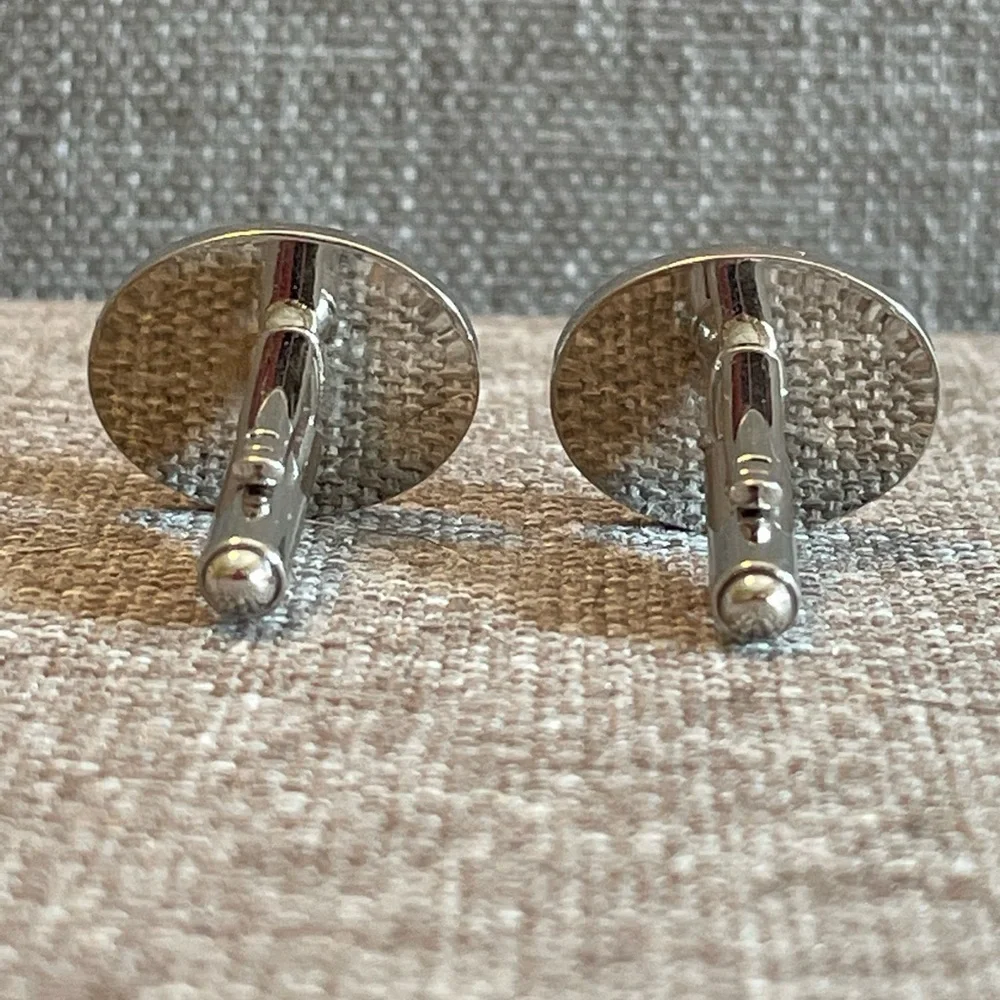 Black Oval Enamel Cufflinks w “Dot” Pattern Silver & Black! Stocking Stuffer!